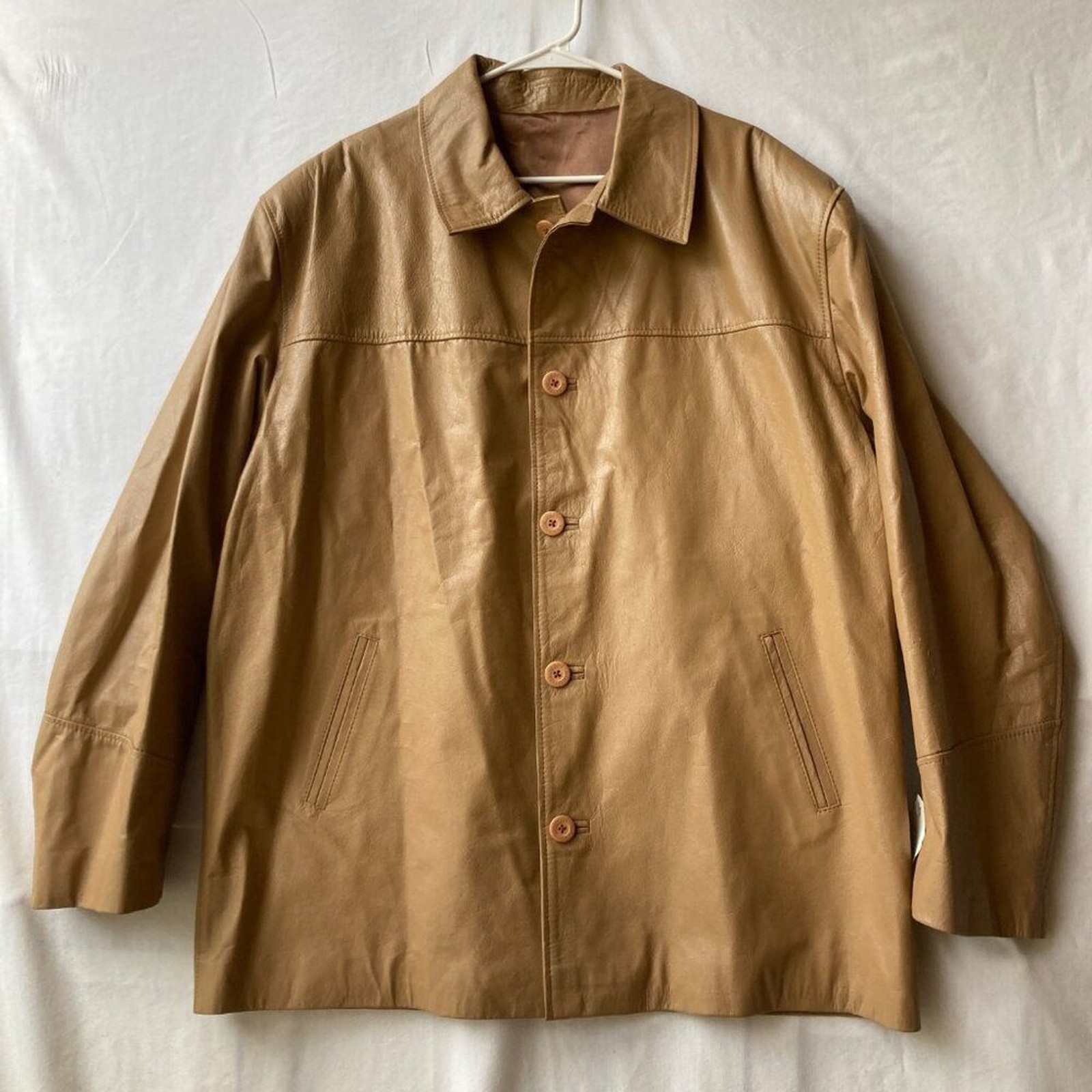 Vintage Womens Camel Beige Genuine Leather Jacket Size XXL 2X 90s Argentina NWT