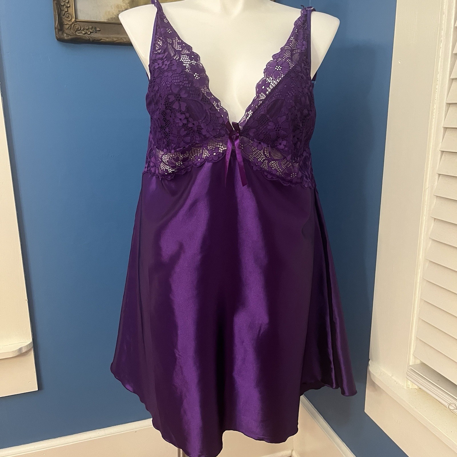 Plus Size Nightie Liquid Satin Lace Sexy Low Back Baby Doll Sz 24 Curvy