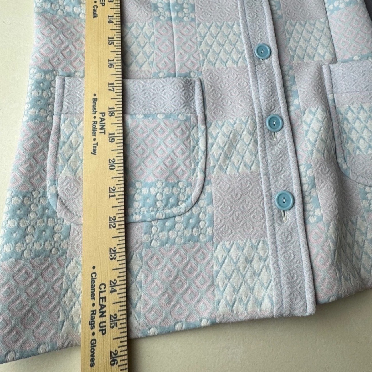 Vintage 70s Pastel Patchwork Grandmacore Blue Pink Geometric Button Front Medium