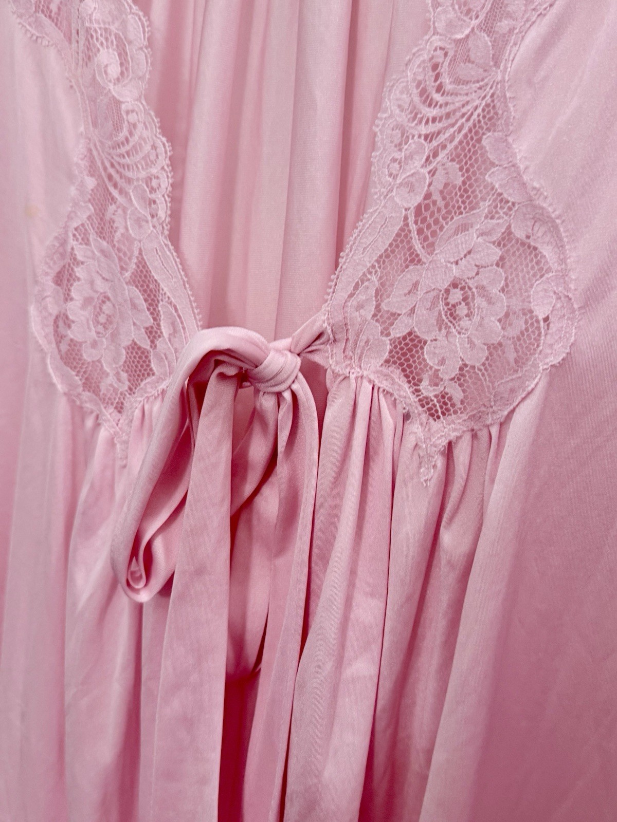 VTG 70s Lily of France Rose Pink Peignoir Robe Lace Dolman Sleeve L Lingerie EUC