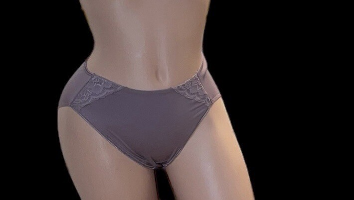 SOMA High Leg Taupe Silky Lace Side Inserts Nylon Panties Womens S
