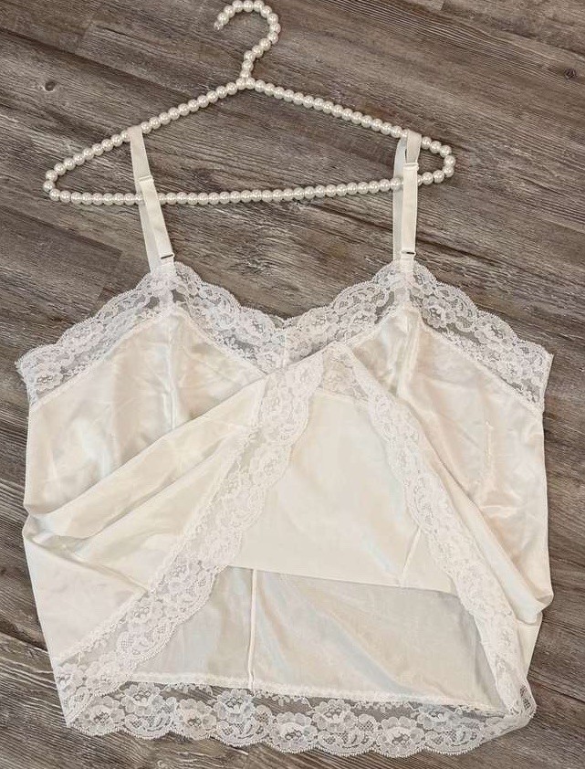 VTG 90’s Sliperfection Women’s White Satin Lace USA Made Spaghetti Strap Cami 2X