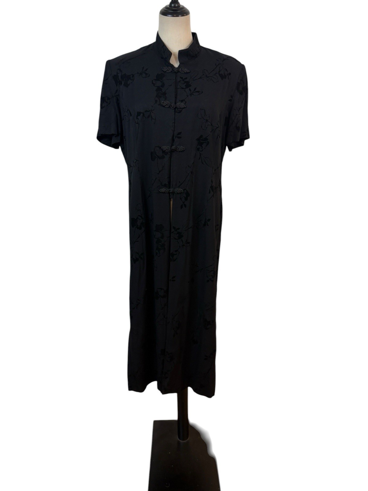 Vtg 90s Black Duster Dress Floral Velvet Burnout Sz 16 Whimsigoth Dark Academia
