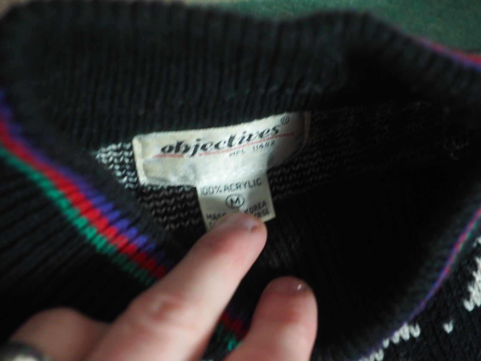 VTG 80s Objectives Black White Nordic Ski Retro Acrylic Pullover Sweater M