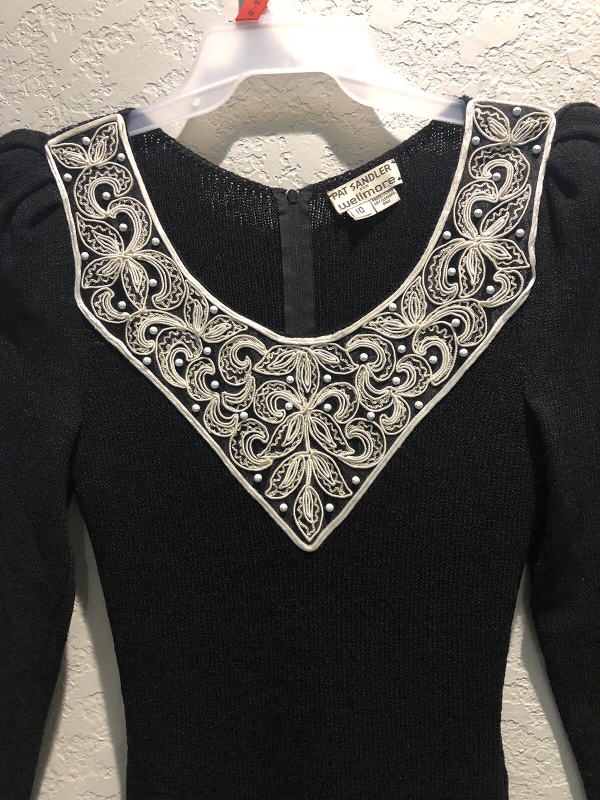 Vintage Saks Fifth Avenue Pat Sandler Wellmore Dress Sweater Knit Beaded Sz 10