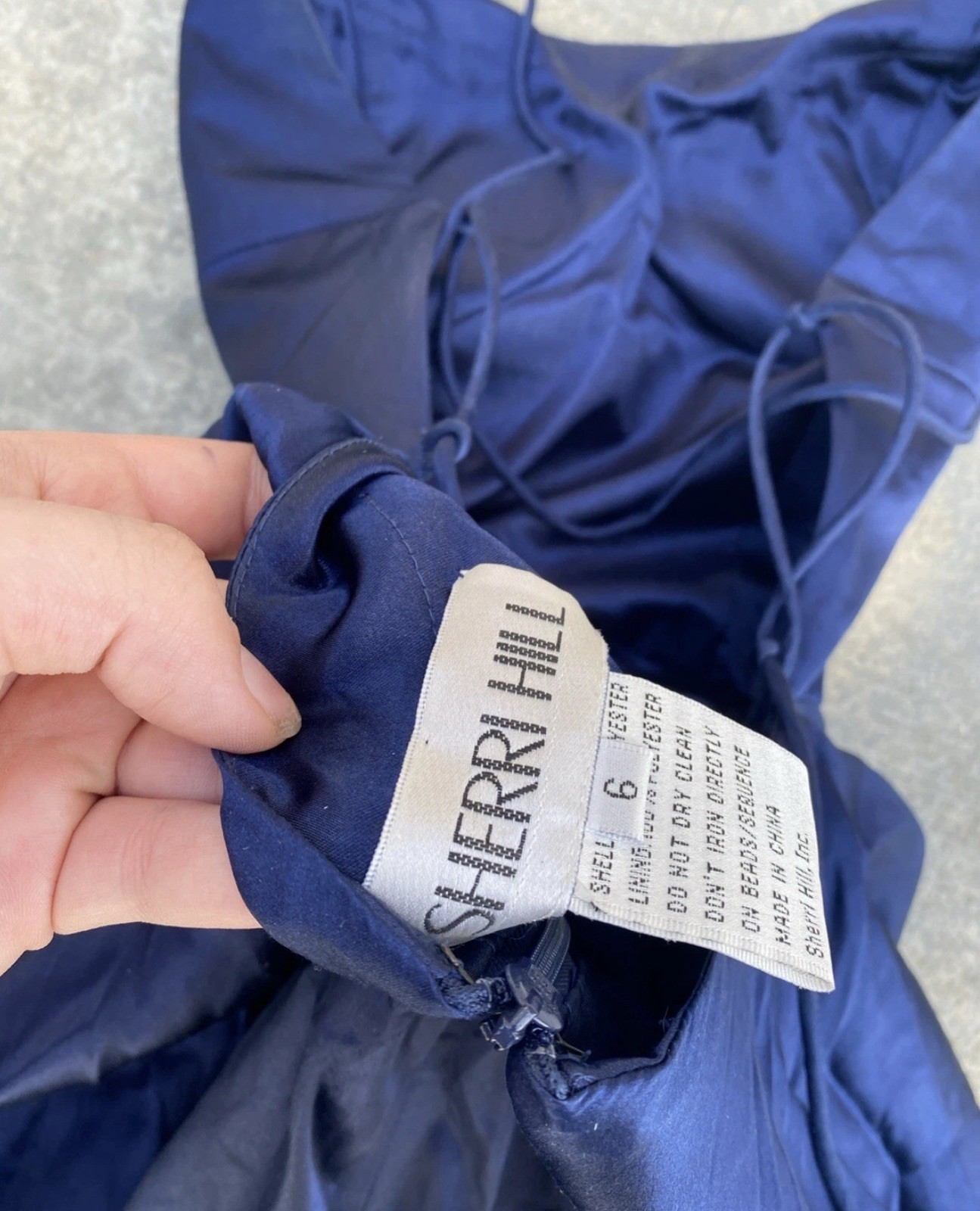 Vintage 90s Sherri Hill Mini Dark Blue Dress Open back Sz 6 Womens