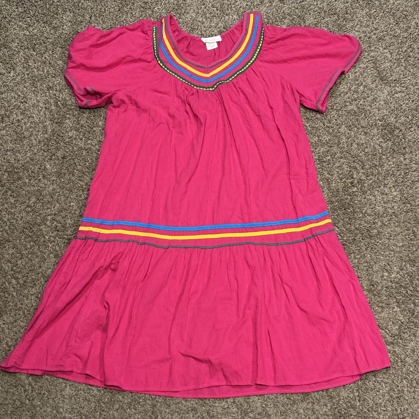 Vtg Cotillion Nightgown Bright Colors Pink Women’s 1x Cotton Short Sleeve A40