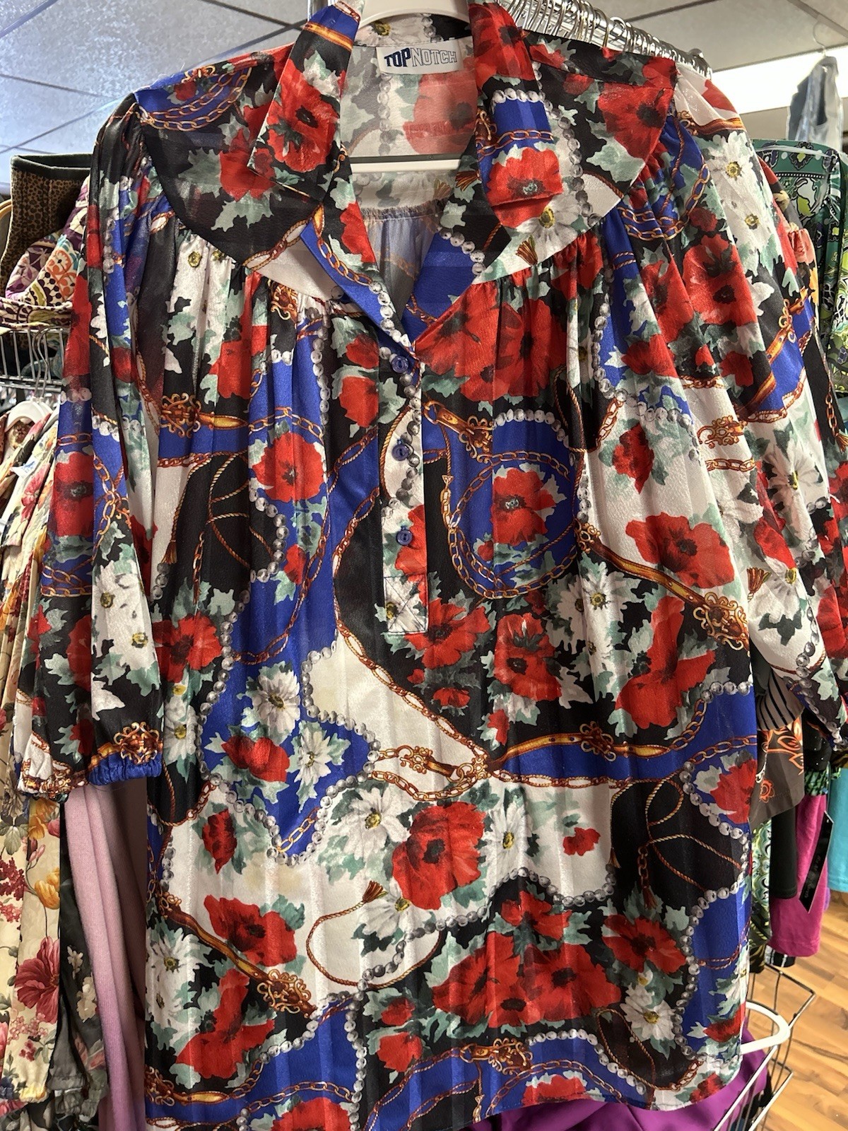 Vintage Women’s Top Notch Floral Blouse Shirt Plus Size 44/24W Smock 3/4 Sleeve