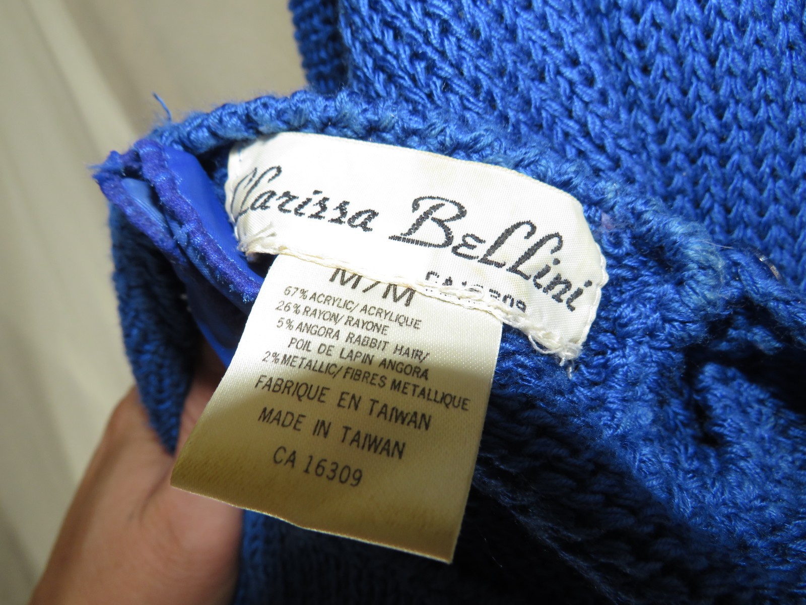 Authentic Vintage Clarissa Bellini Angora‑Blend Blue Knit Sweater w/White Floral