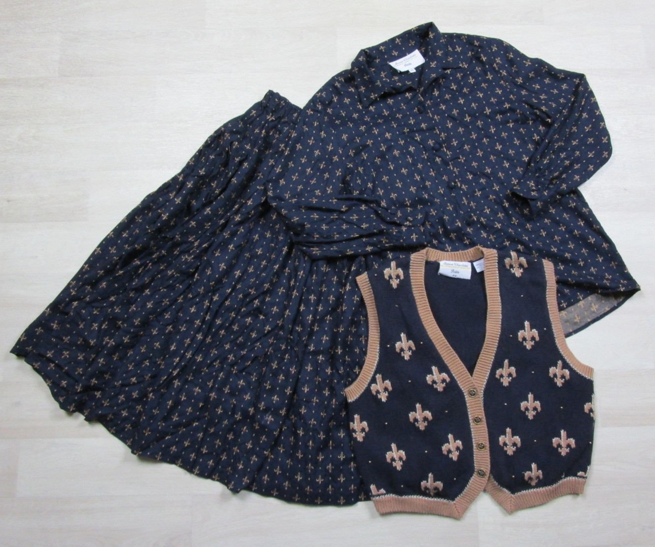 Vintage 90s Marisa Christina 3 Piece Skirt Set (PS/ PP) Fluer de Lis Blouse Vest