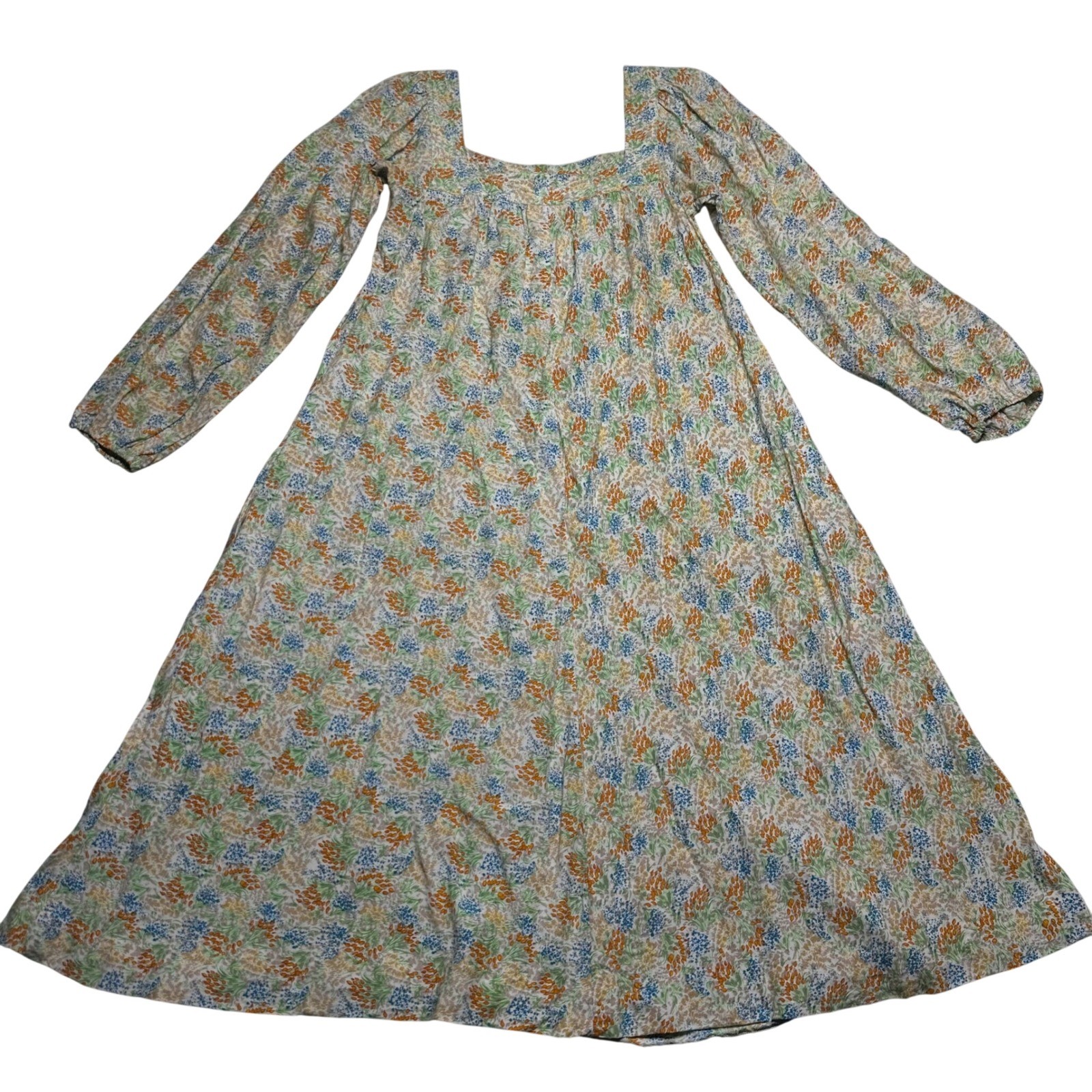 Albert Nipon Vintage Floral Square Neck Puff Sleeve Midi Dress Cottagecore