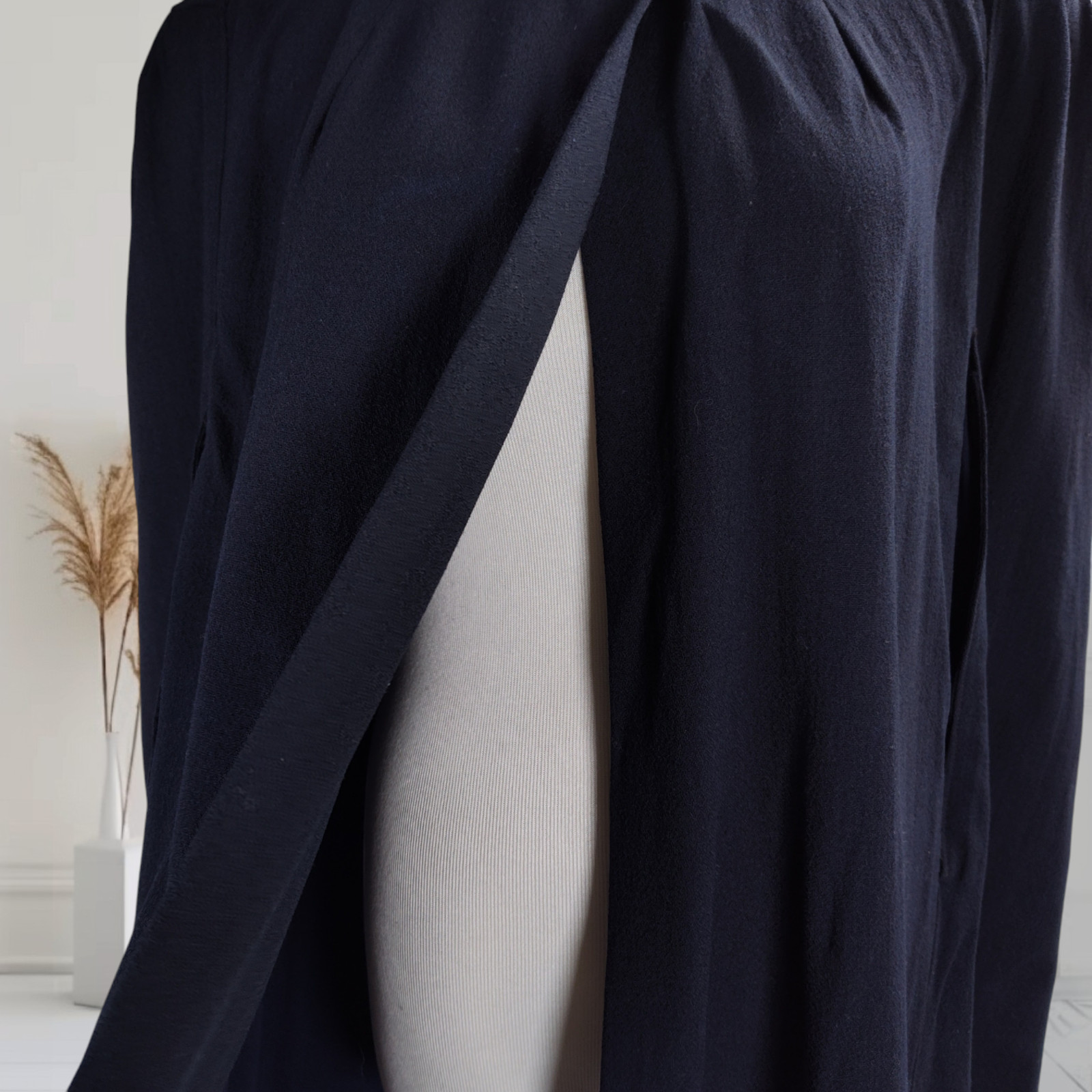 Vintage 1940s Midnight Blue Wool Crepe Gothic Cape Cloak Arm Slits Dark Academia