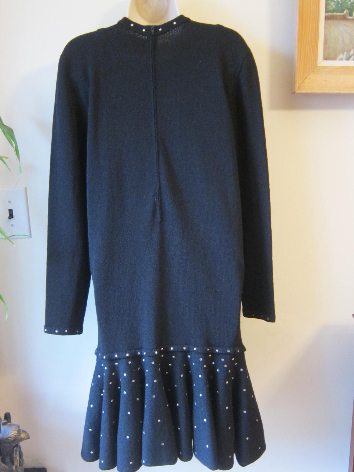 80’s Jennifer Roberts Louis Marino Black Knit Dress w/Rhinestones Made USA Sz 12