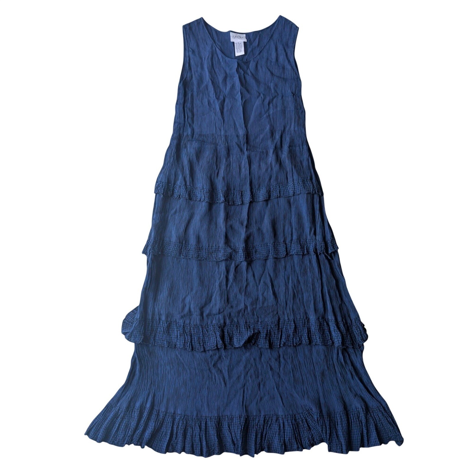 Vintage 90s Jasmine by KVM Navy Blue Crinkle Rayon Tiered Maxi Dress L