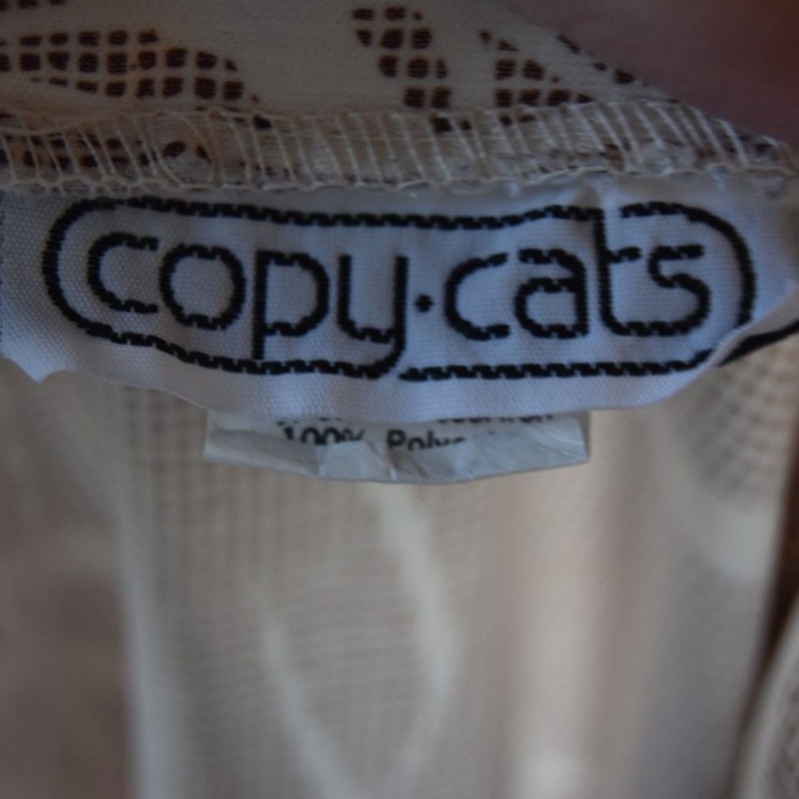 Vintage 70s Copy Cats Mod Abstract Blouse Johnny Collar Cap Sleeve Poly S-M