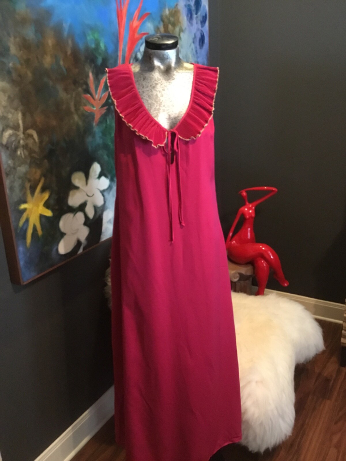 Ladies Travel-Lite rose pink Maxi Gown Sz small 70s excellent