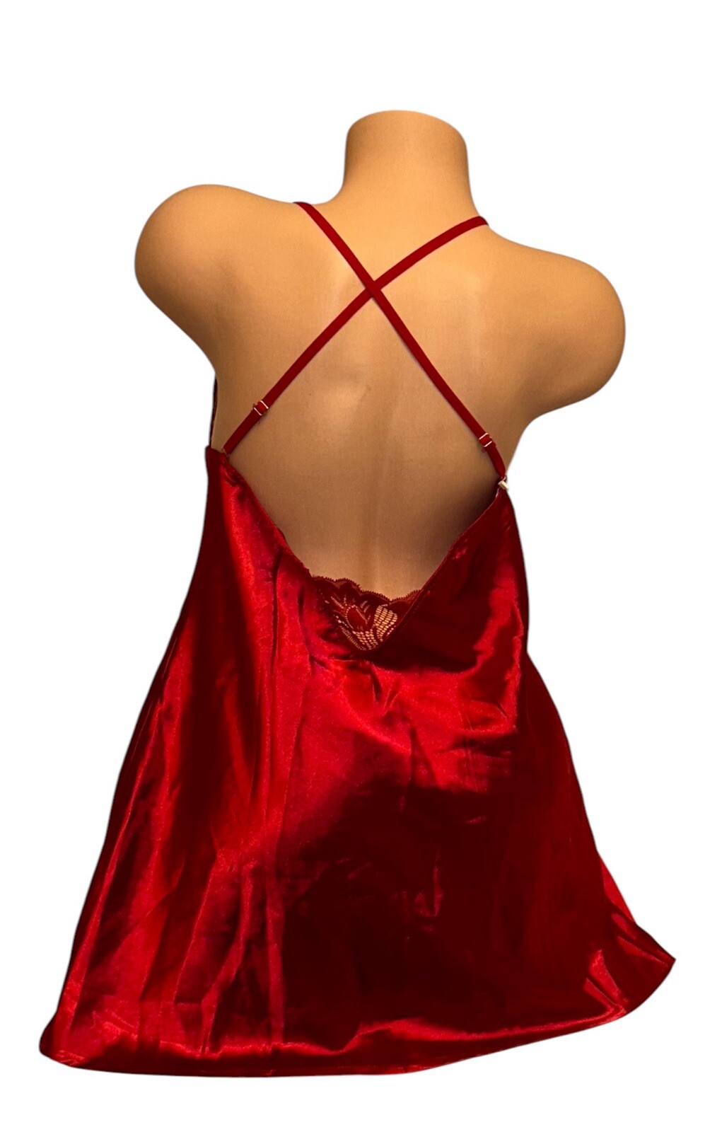 Avidlove Red Shiny Second Skin Satin Slippery Lace Trim Nightie Women’s L NWT