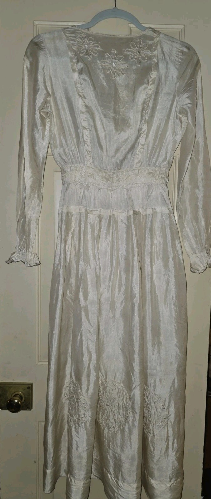 Antique Victorian Edwardian Ladies Wedding Fancy Dress with Soutache Flowers