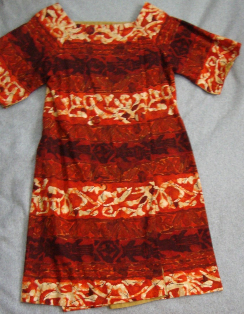 Kiyomi of Hawaii S Vintage 60s DRESS Orange Barkcloth Wraparound Shift Tiki