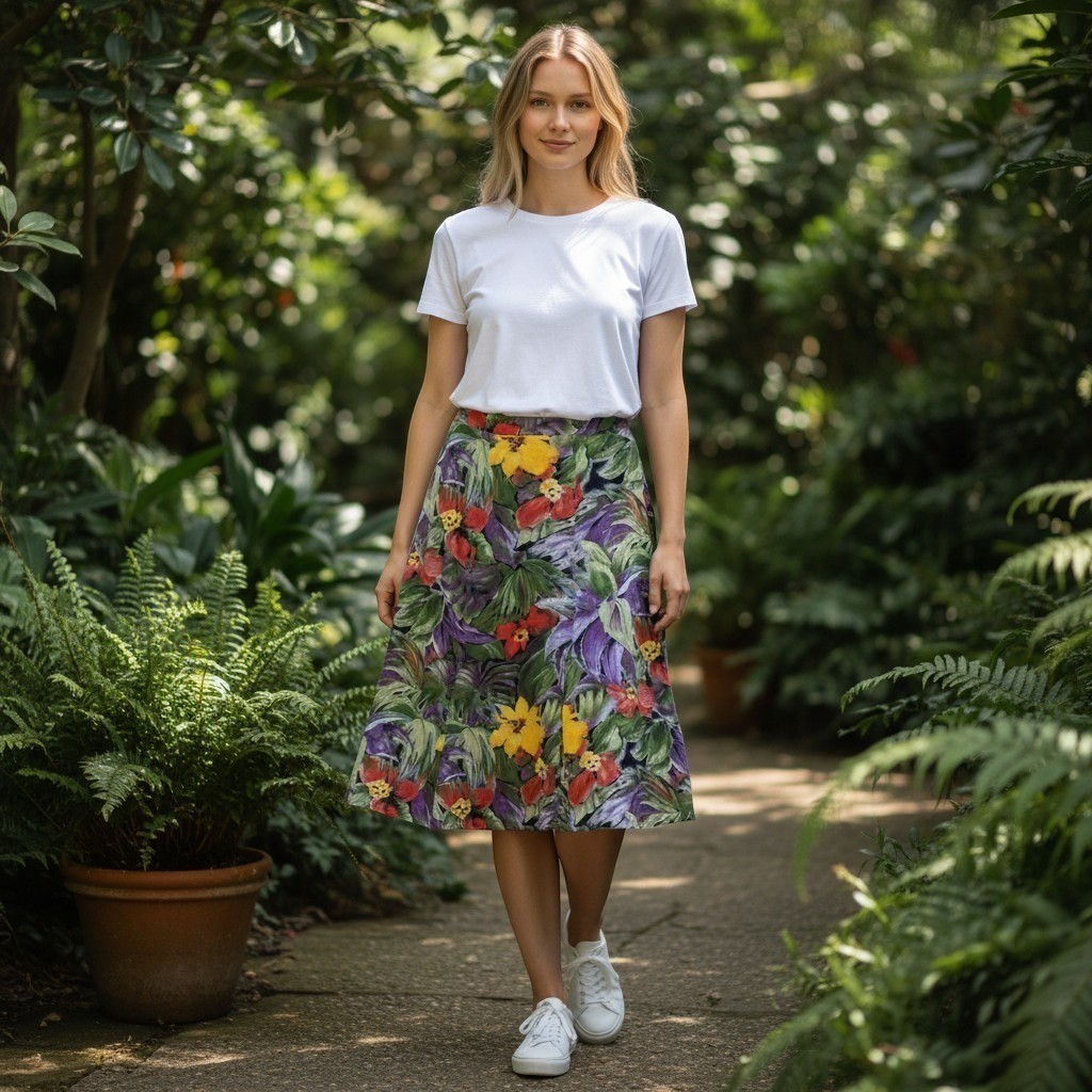 VTG Dark Floral Midi Skirt 22 90s Boho Tropical Art to Wear Botanical Runs Small