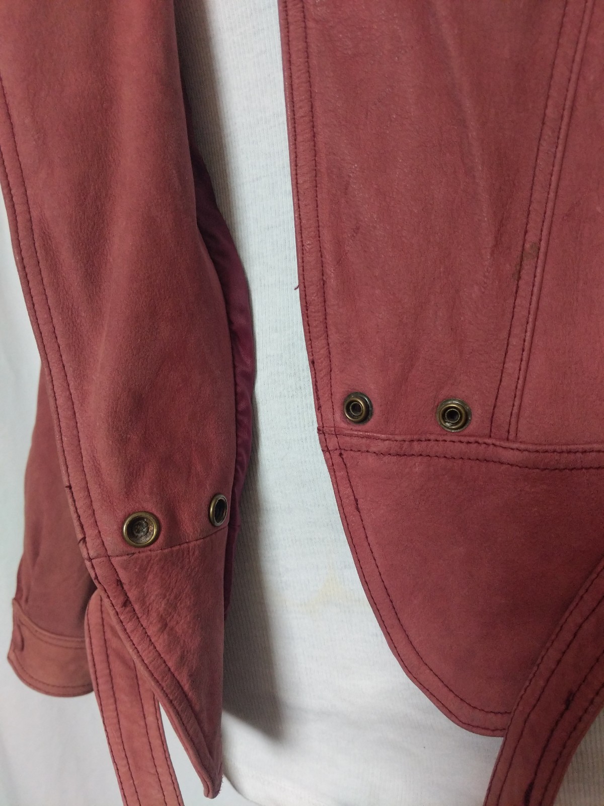 Vintage Maggie Lawrence Rose Pink Mauve Belted Leather Jacket Size Small EUC