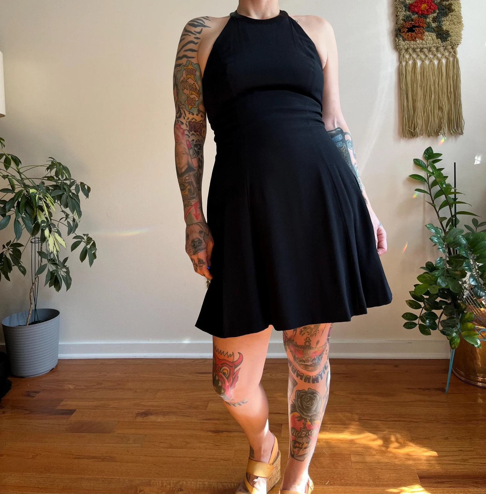 Vtg 80s/90s Strappy Back Black Mini Dress by Donna Ricco