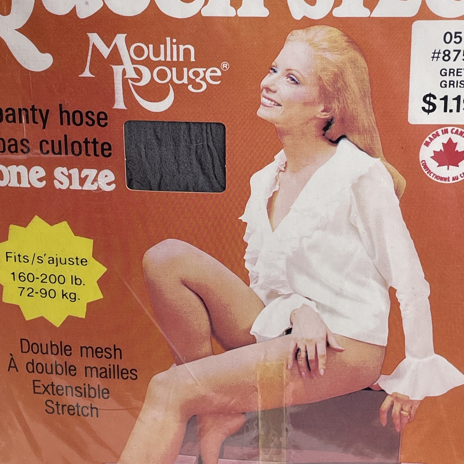 Vintage 1970s Pantyhose Agnetha Faltskog Model Singer SZ 3XL Grey Gray Color
