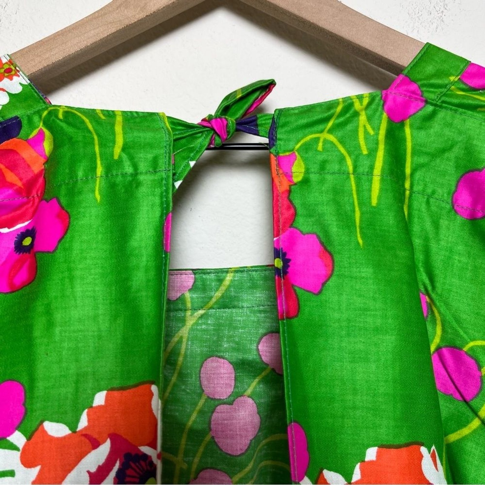 Design House Womens Cotton Tunic Dress One Size Green Floral Vintage Mod Japan