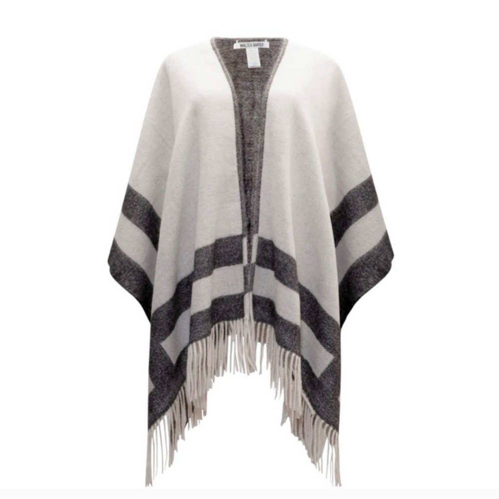 NWT Walter Baker Veruschka reversible poncho in black/ ivory one size B45
