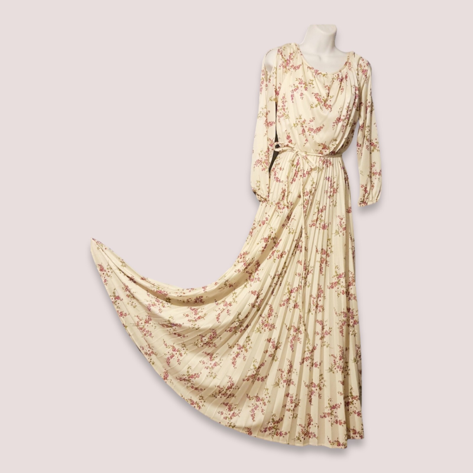 True Vintage Floral Maxi Dress Prairie Cottagecore Empire Pleated Granny JCP 70