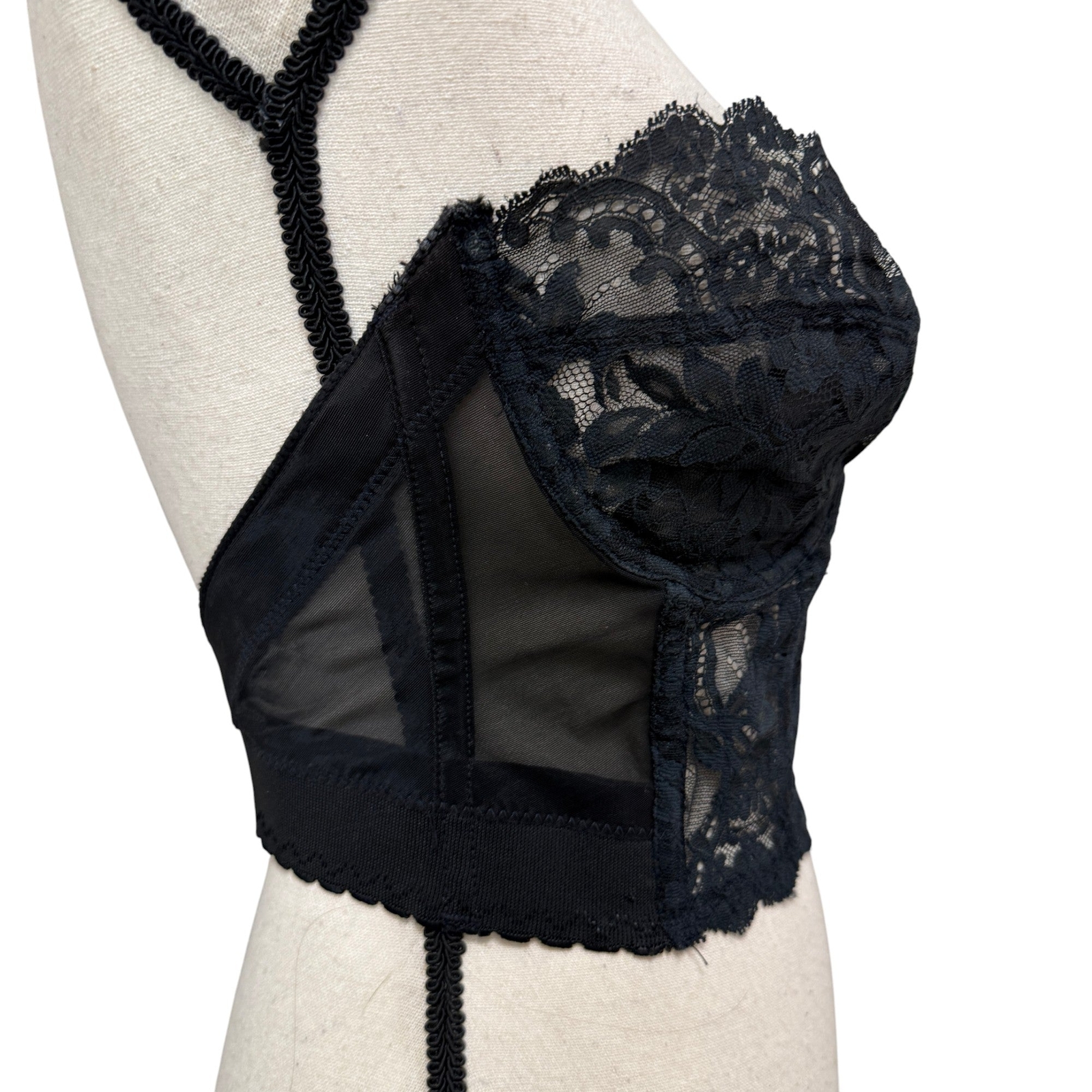 Vintage Fleur de Lace by Smoothie Black Lace Bustier 36Cc