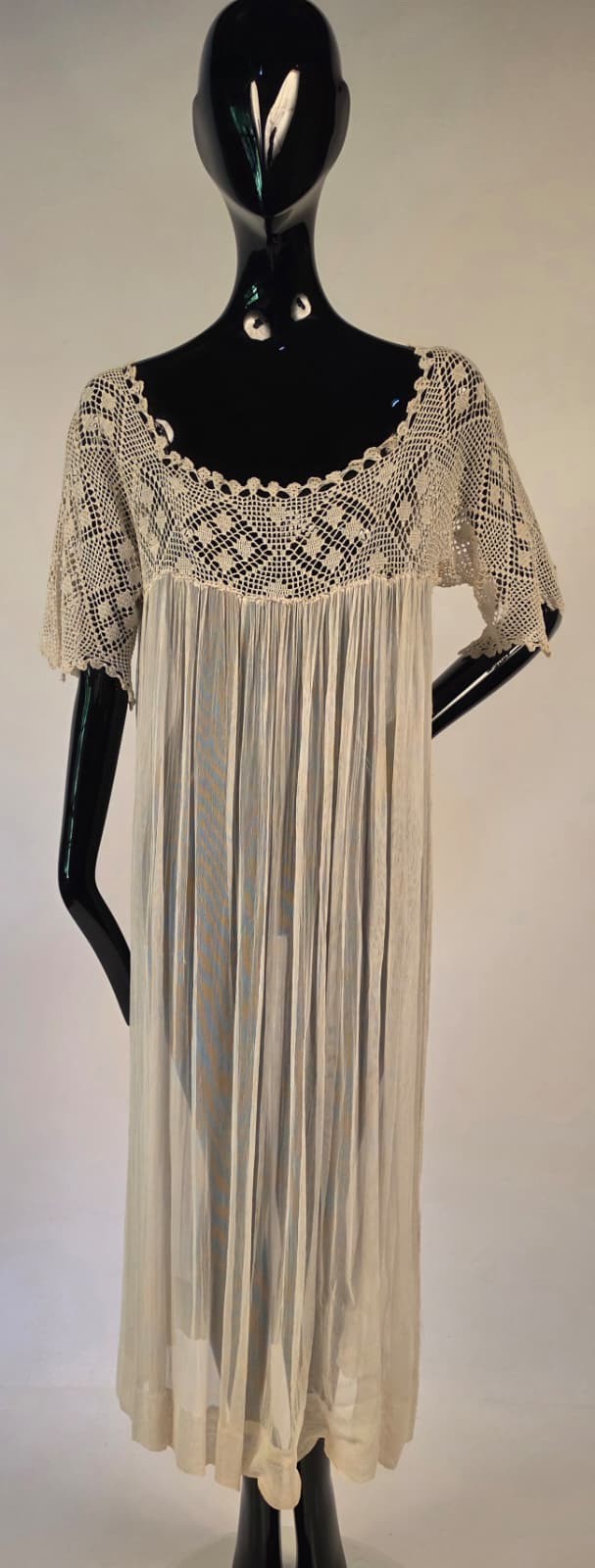 ROMANTIC EDWARDIAN DIAMOND FILET LACE DRESS W SOFTEST FINE TULLE NET 