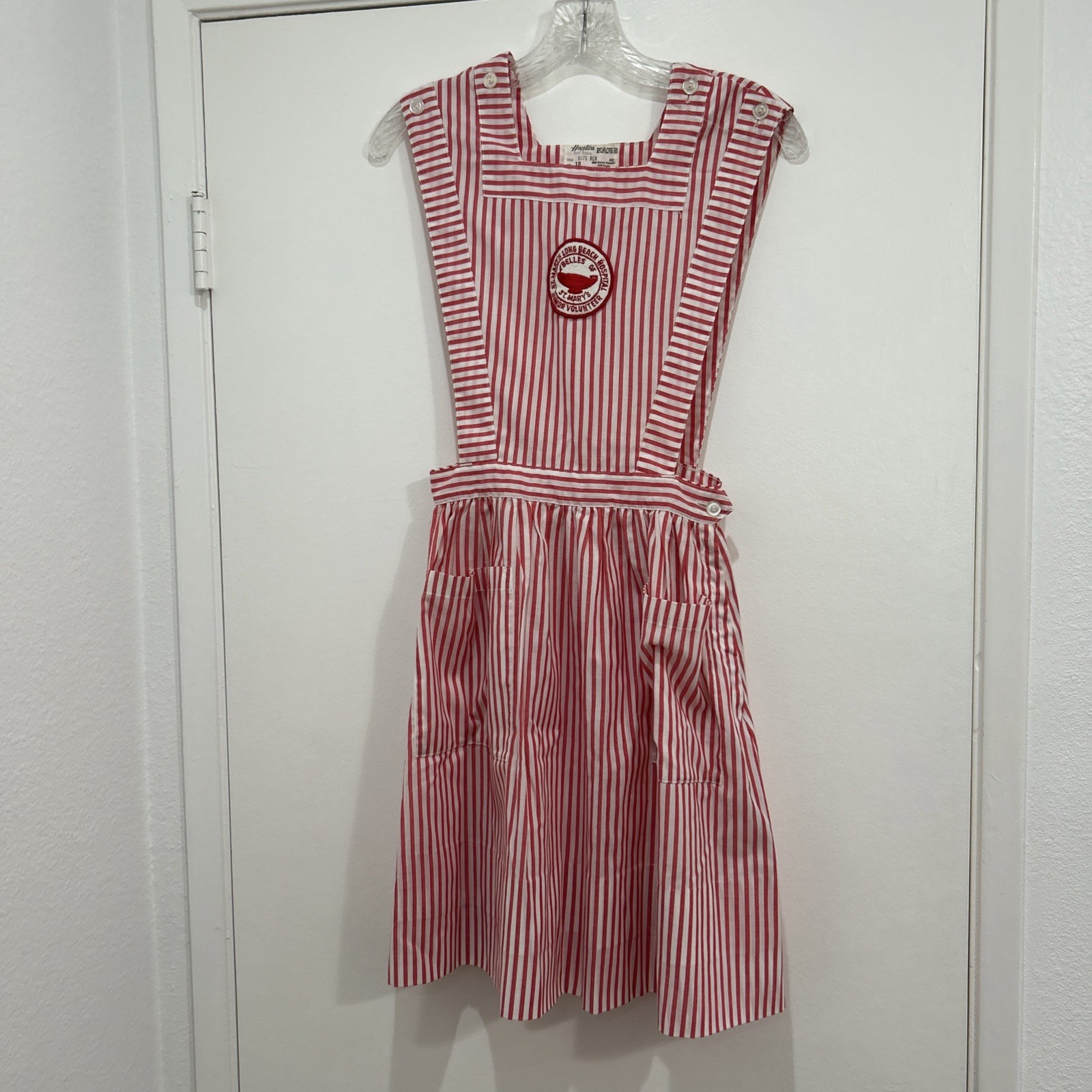 Vintage Candy Striper Hospital Uniform w/ Patch Nurse Pinafore Dress Size 10
