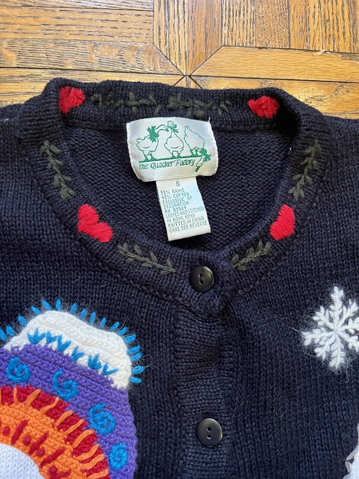 Vintage Quacker Factory S Snowman Peeking Cat Cardigan Sweater Christmas Holiday