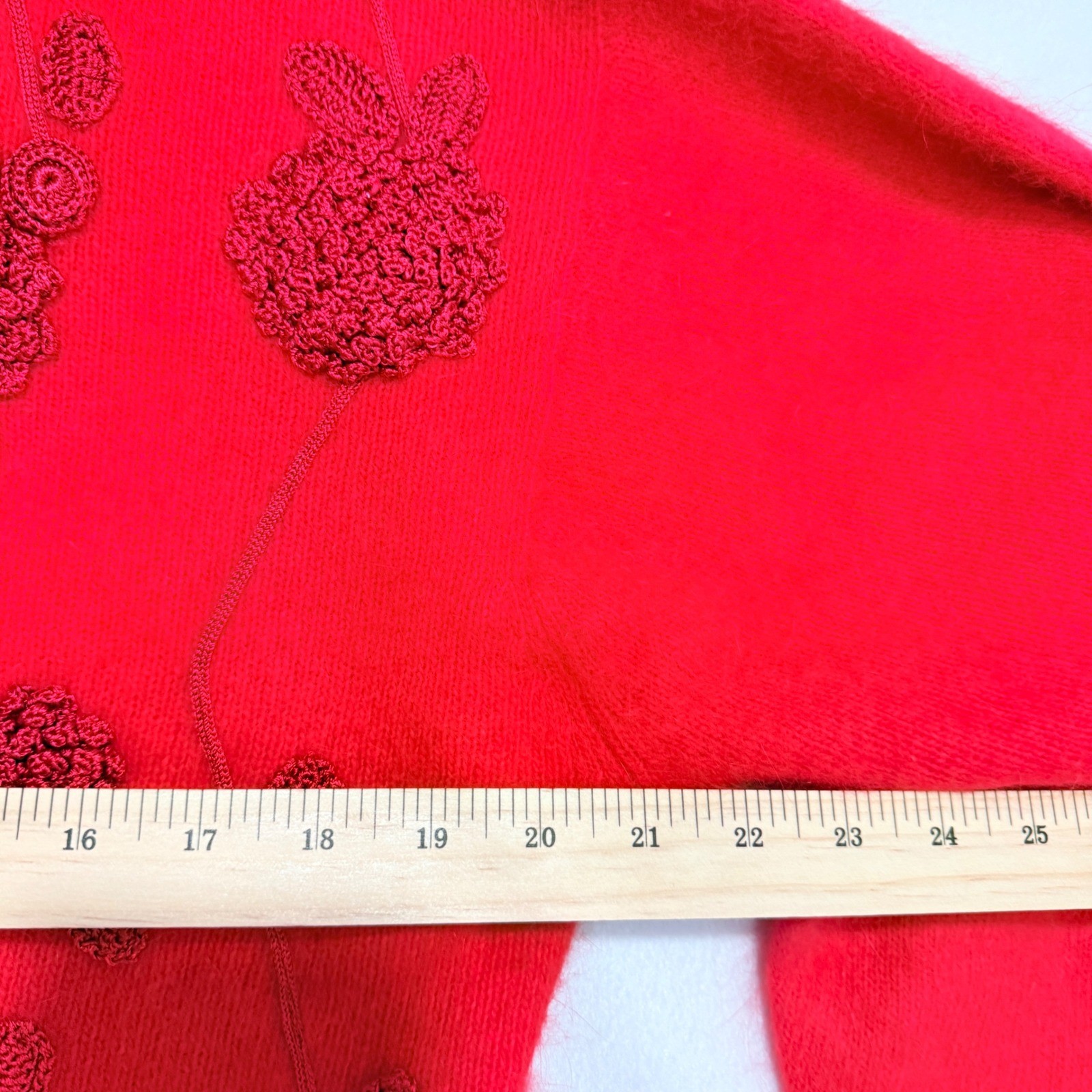 Vintage Rafaella Angora Rabbit Lambswool Sweater L Red Floral 3D Applique