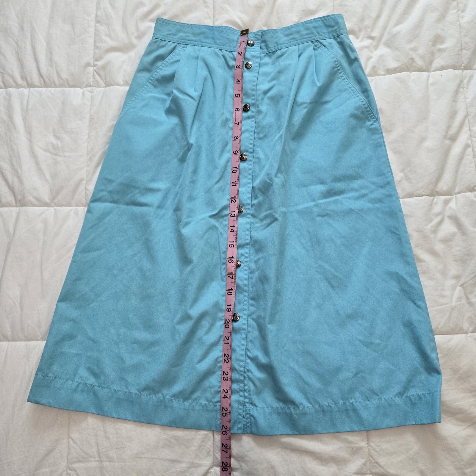 VTG Hunter’s Glen Pastel Blue Button Front A-line Skirt Sz 9/10 Retro Preppy Y2K