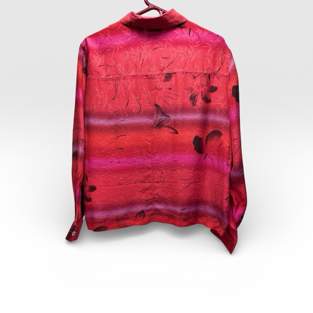 Chico’s Design Vtg 1990’s 100% Silk Red Ombre Watercolor Strip Wearable Art Sz L