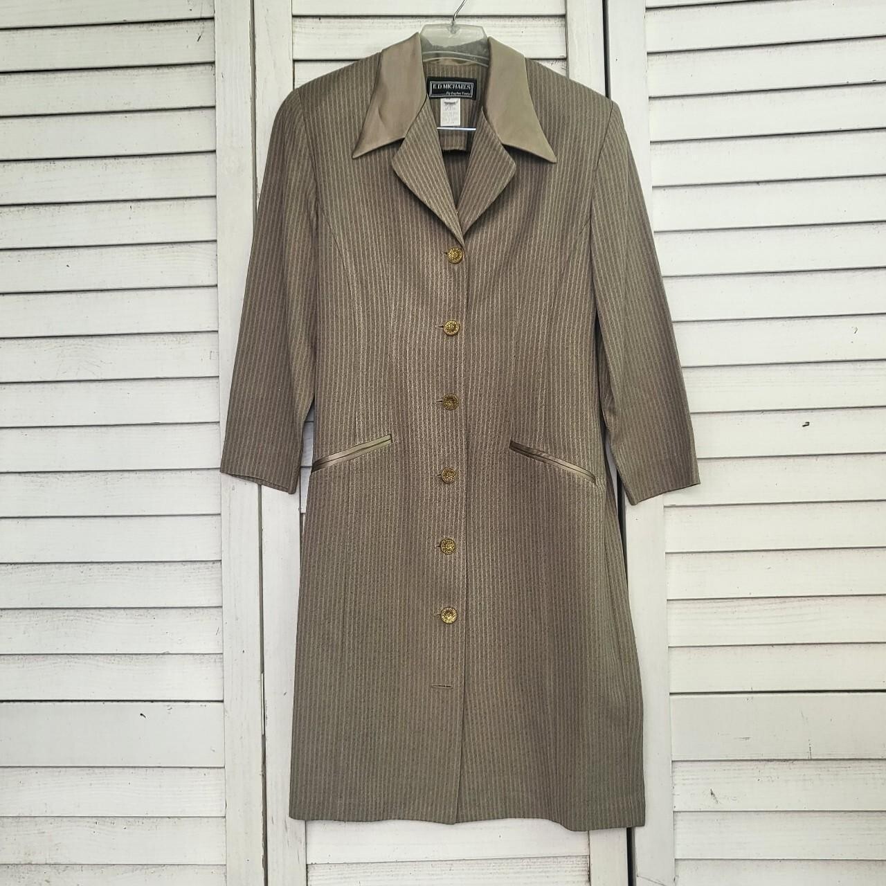 Ed Michaels Daphna Tamler Griege Pinstripe Corporate Blazer Dress Vintage 90s