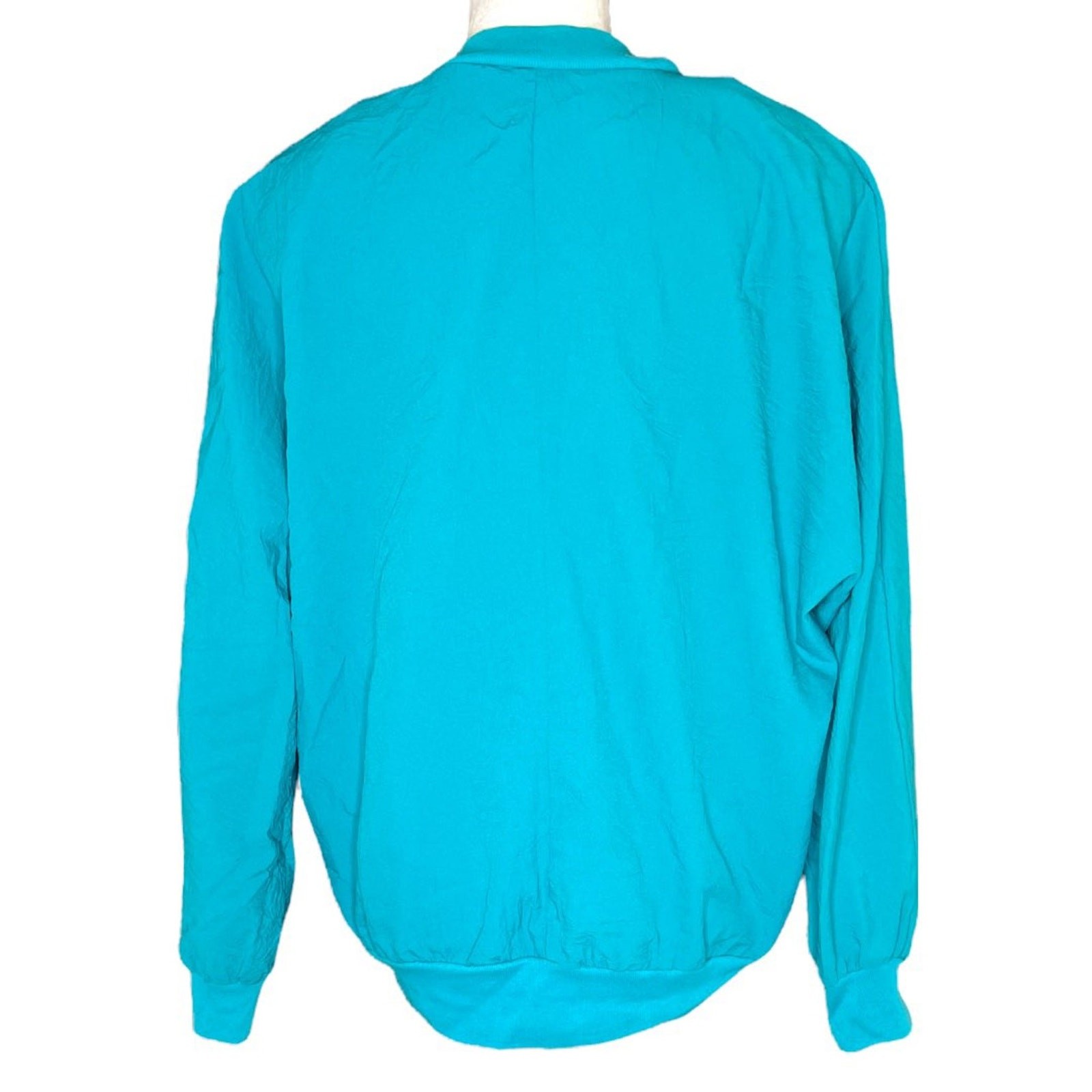 Vintage 80s Teal Colorblock Windbreaker Jacket Geometric Studded Large