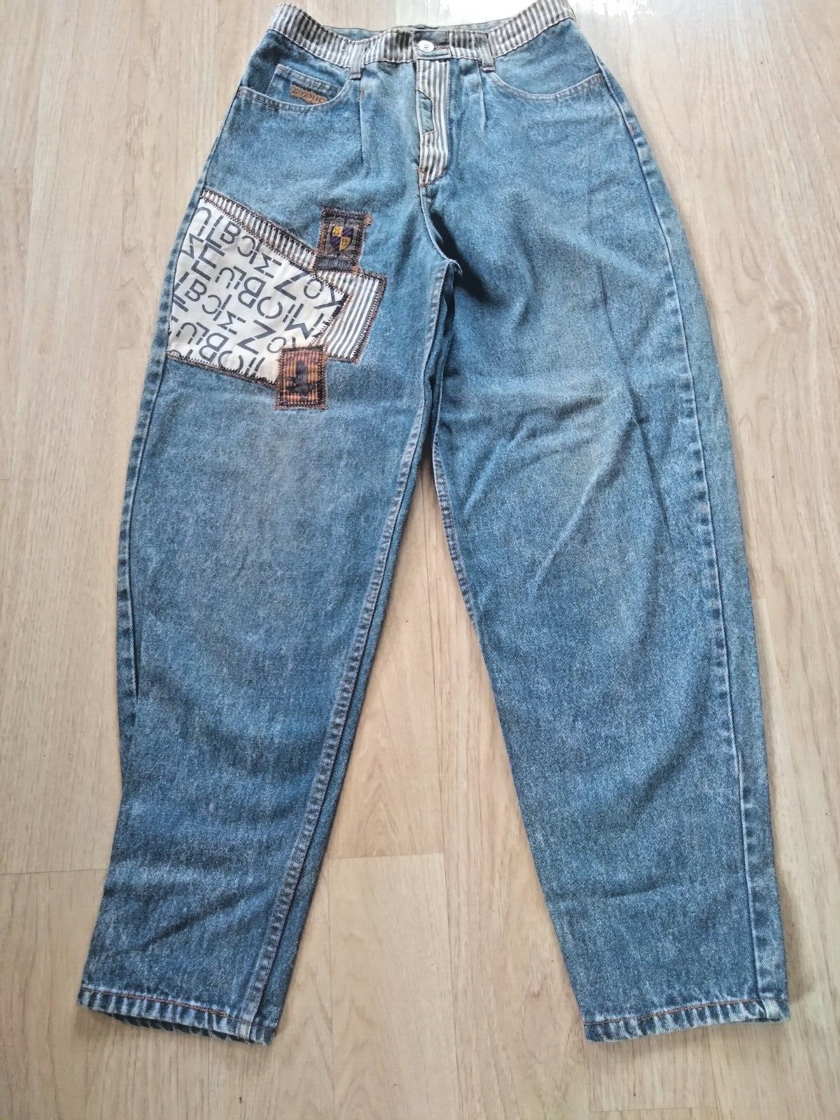 80s Vintage Kozmic Blues Acid Wash Patchwork Jeans 29 Small