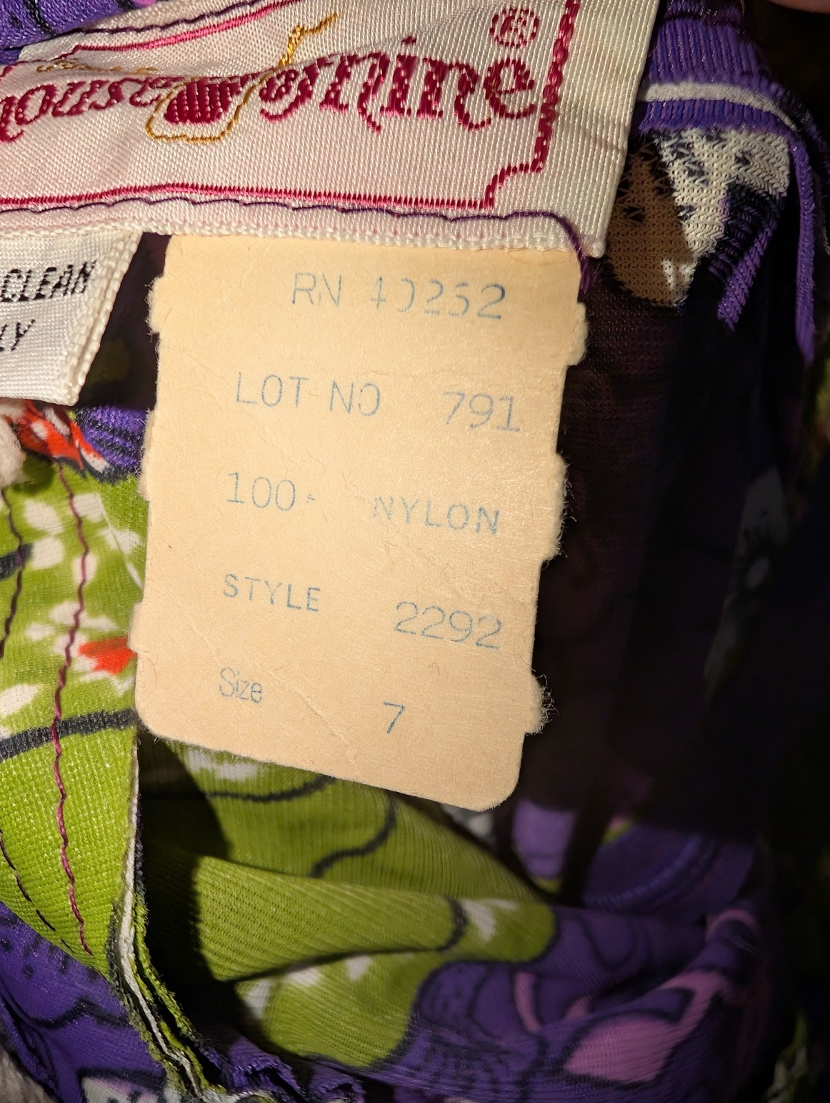 Vintage 70s HOUSE OF NINE Floral Halter Maxi Dress S Nylon Az 7 Green Purple
