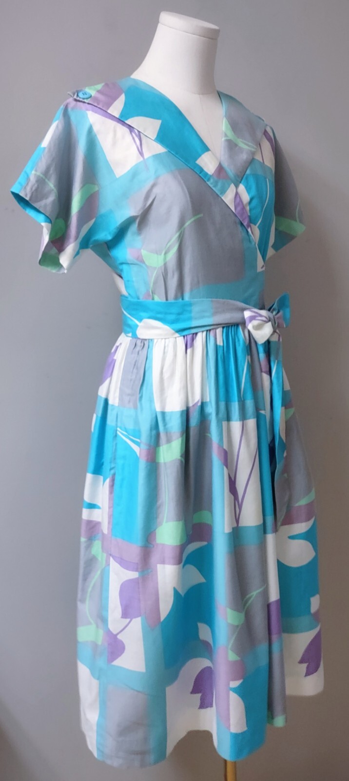 Vintage 70’s The Kollection Ltd Abstract Wrap Polished Cotton Dress Pockets 6-8