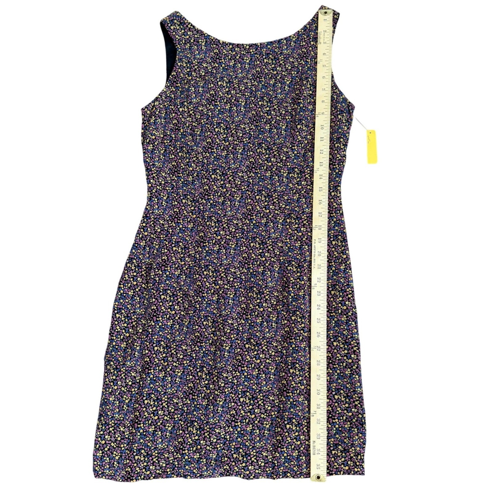 Mica Vintage 90s Ditsy Floral Sleeveless Sheath Dress Black Size 10 Made in USA