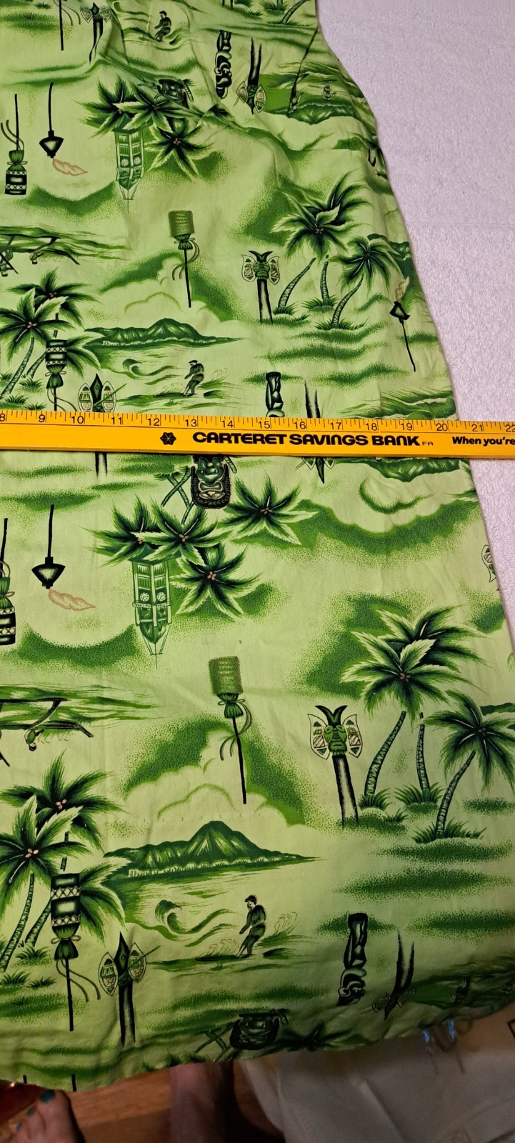 Vtg 60s Hawaiiana Sheath Dress Green Tiki Surfers Made In Hawaii Medium