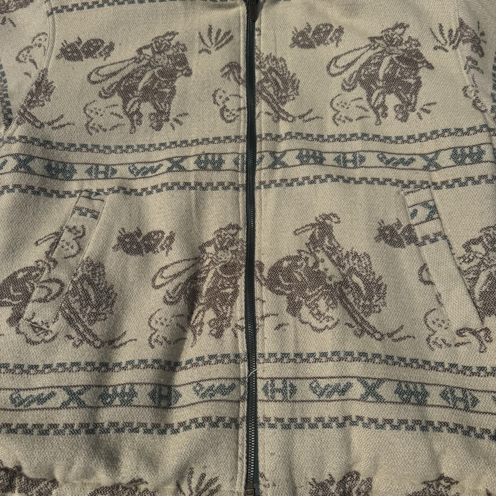 Vtg IZZI Reversible Full Zip Jacket Sz M Hooded Horseback Western Cowboy Cowgirl