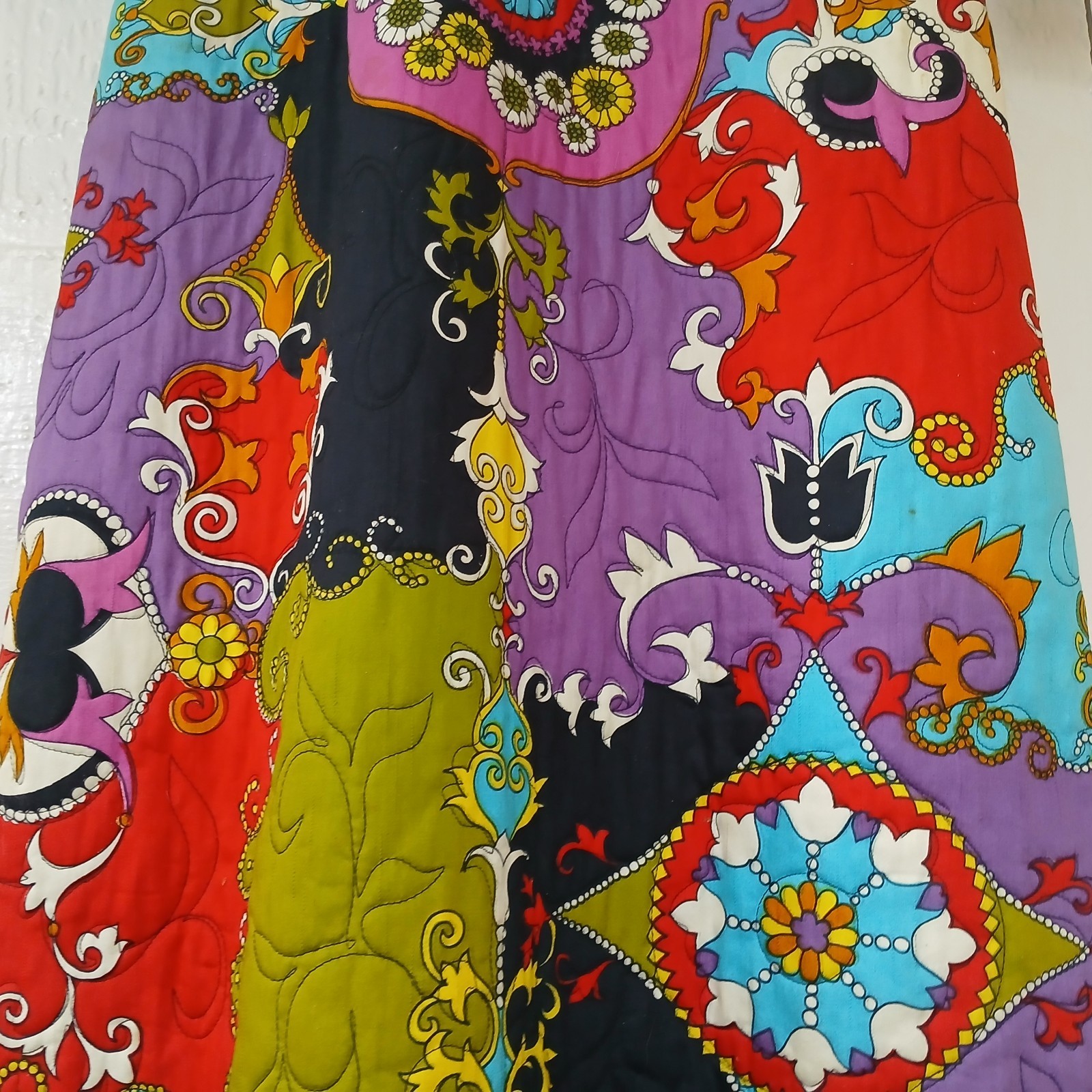 VTG DYNASTY QUILTED MULTICOLORED BEAUTIFULL LONG SLEEVE DRESS SIZE 8 READ