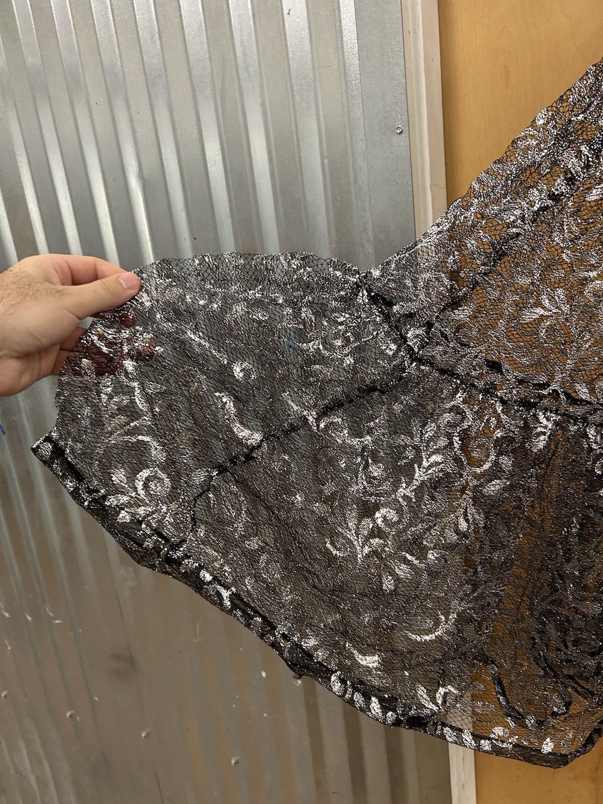 VTG 80s Punk Label BETSEY JOHNSON Maxi Silver Flare Skirt OSFA Metallic Lace