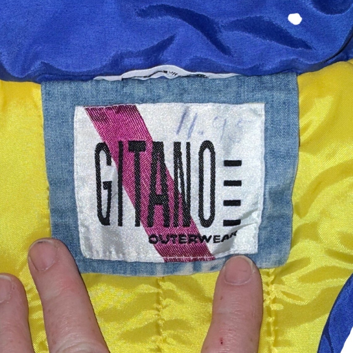 Vintage Gitano Acid Wash Denim Puffer Jacket Blue Yellow 80s 90s Streetwear M