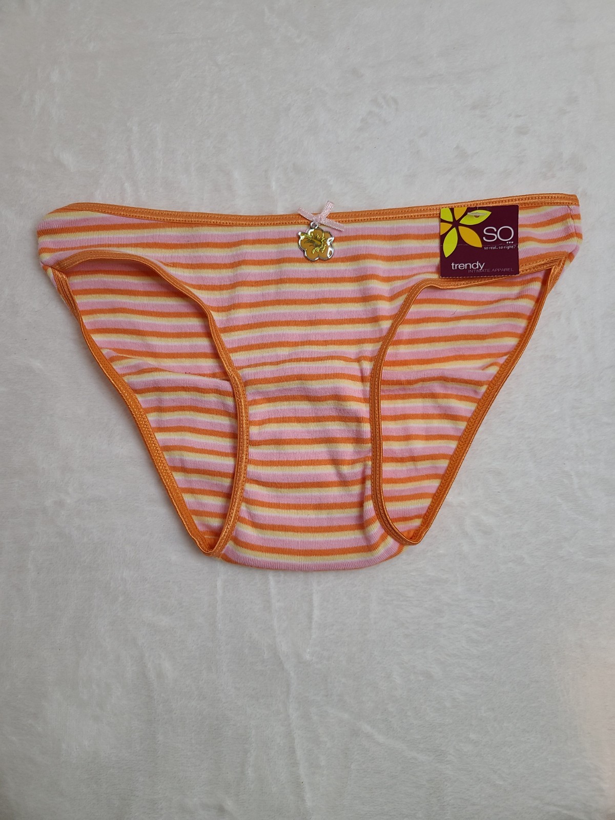 New VTG Kohl’s SO Classic Cotton Low Rise Bikini Panty Size Sm Orange Stripe