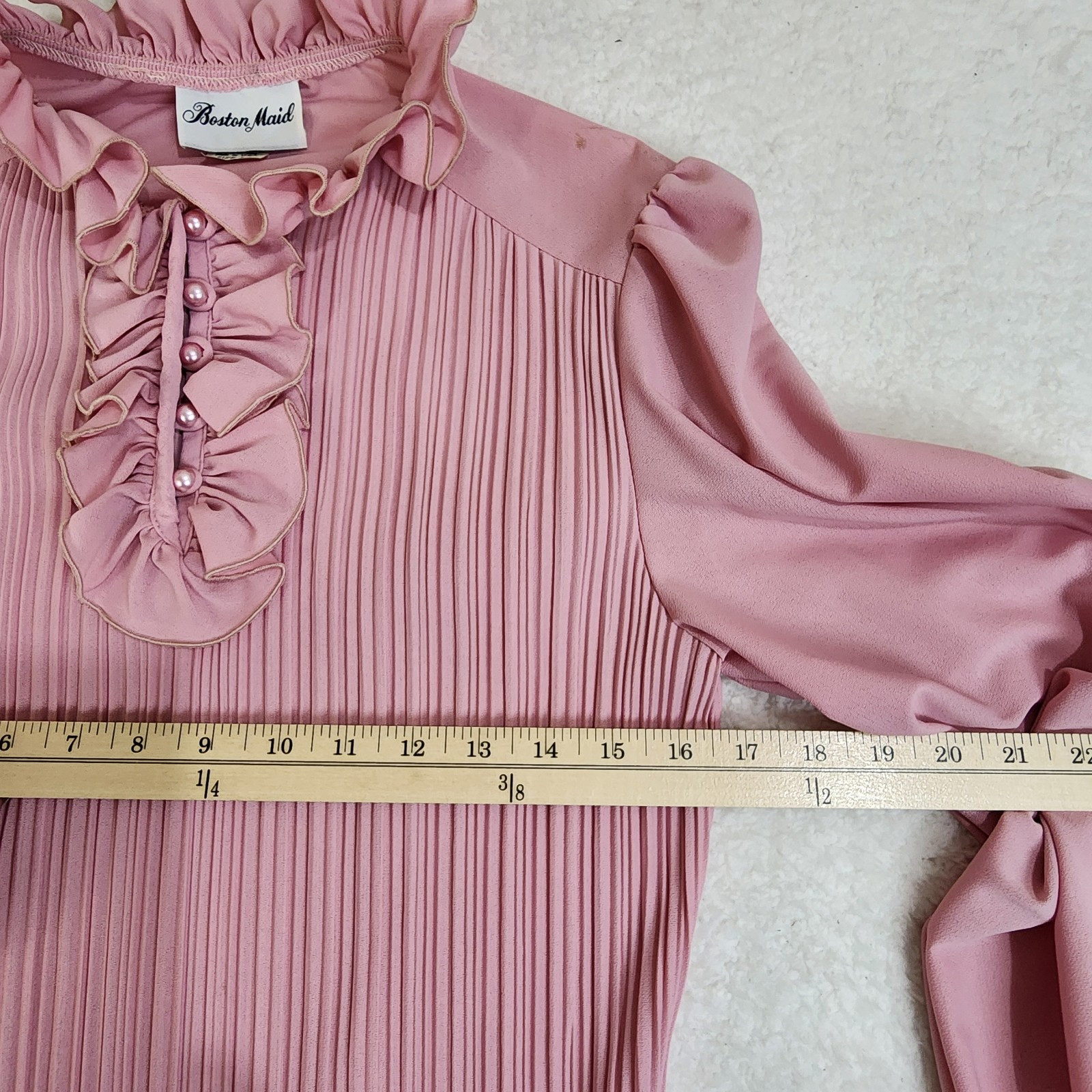 Ruffle Neck Blouse Vintage 70s Pink Sz 14 Boston Maid Pink Ruffled Top #1355